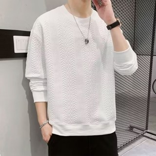 เสื้อกันหนาวแขนยาวลําลอง คอกลม แบบหนา สีขาว แฟชั่นฤดูใบไม้ร่วง สไตล์สตรีท สําหรับผู้ชาย 2023