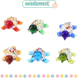 Wisdomest ฟิกเกอร์เต่าทะเล แก้วบอโรซิลิเกตสูง สีน้ําเงินเข้ม สีฟ้า สีแดง สีเขียวอ่อน สีเขียว สีส้ม สําหรับตกแต่ง ของสะสม 6 ชิ้น