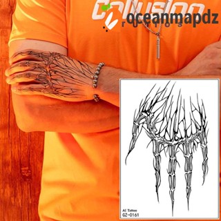 Oceanmapdz สติกเกอร์รอยสักชั่วคราว ลายโครงกระดูก สีดํา กันน้ํา แบบใช้แล้วทิ้ง