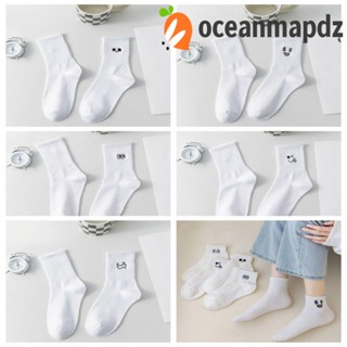 Oceanmapdz ถุงเท้าผ้าฝ้าย ปักลายตา สีขาว สไตล์ญี่ปุ่น ฮาราจูกุ สร้างสรรค์ ฤดูใบไม้ร่วง สําหรับผู้หญิง