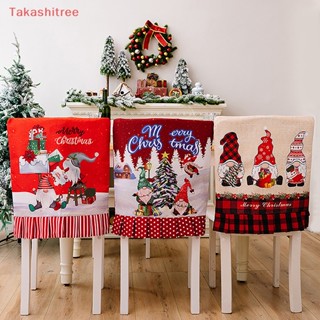 (Takashitree) ผ้าคลุมเก้าอี้ ลายคริสต์มาส ซานตาคลอส สีแดง สําหรับตกแต่งบ้าน