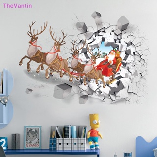 Thevantin สติกเกอร์ไวนิล ลายคริสต์มาส ซานตาคลอส กวาง 3D สําหรับติดตกแต่งผนังบ้าน หน้าต่าง ปีใหม่