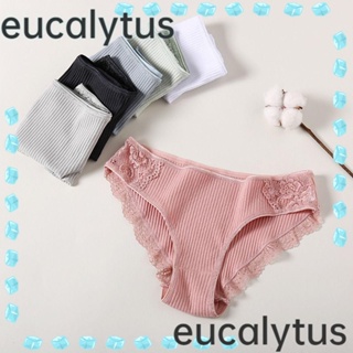 Eucalytus1 กางเกงชั้นใน ผ้าฝ้าย เอวสูง แต่งลูกไม้ ระบายอากาศ เซ็กซี่ แฟชั่นสําหรับผู้หญิง ไซซ์ M L XL