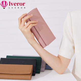 Lveror กระเป๋าสตางค์ กระเป๋าใส่เหรียญ หนัง PU สีพื้น ความจุขนาดใหญ่ ทนต่อการสึกหรอ สําหรับผู้หญิง