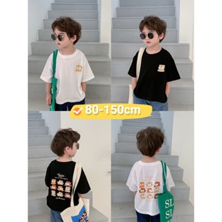 【Boy Wear】เสื้อยืดคอกลม แขนสั้น ผ้าฝ้าย พิมพ์ลายเสือ สไตล์เกาหลี สําหรับผู้ชาย (1-14 ปี)