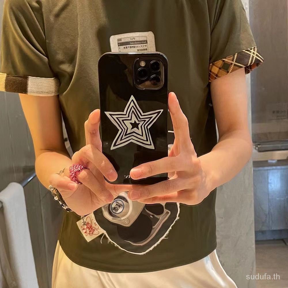 Y2k เคสป้องกันโทรศัพท์มือถือ ลายดาว สีดํา กันกระแทก สําหรับ iPhone 11 12 13 14 15 pro max 11promax xr xs max 14promax 13promax 14plus 7 8plus