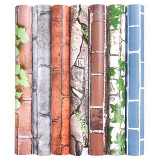 10m Wallpaper Wall Sticker Paper Brick Stone Concrete Leaf PVC Self-adhesive Mural Panel Home Decoration Living Room Bedroom Modern 3D Design Background Waterproof