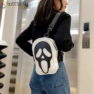 Buttterfly กระเป๋าคาดอก หนัง PU ลายผีฮาโลวีน|กระเป๋าสะพายไหล่ ใส่โทรศัพท์มือถือได้ ลายโครงกระดูก สไตล์ฮิปฮอป แฟชั่นสําหรับผู้ชาย