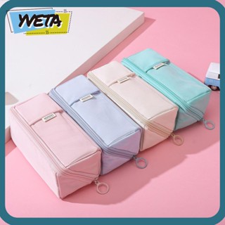 Yveta กระเป๋าดินสอ ผ้าแคนวาส PVC ความจุขนาดใหญ่ สีพื้น สําหรับเด็กผู้หญิง