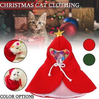 Animal Christmas Costume Red Poncho Cape with Xmas Hat for Pet Cats Small Dogs