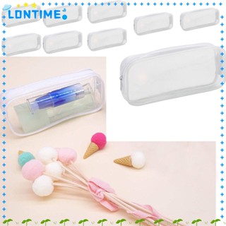 Lontime กระเป๋าดินสอ PVC ใส มีซิป ใช้งานง่าย สีขาว สําหรับใส่เครื่องสําอาง เดินทาง 10 ชิ้น