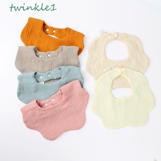 Twinkle1 ผ้ากันเปื้อนน้ําลายเด็ก ผ้ากันเปื้อนมัสลิน สีพื้น รูปดอกไม้ ผ้าขนหนูให้อาหาร ผ้าฝ้ายนุ่ม กระดุมสแน็ป ผ้ากันเปื้อนเด็กวัยหัดเดิน