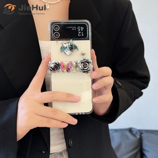 Jiehui เคสโทรศัพท์มือถือแฟชั่น ลายผีเสื้อ สามชิ้น สีเข้ม สําหรับ Samsung Z Flip5 Z Flip4 Z Flip3