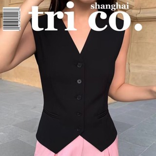 Suit vest black / white V-collar vest retro old-money style temperament vest high-end sleeveless top woman