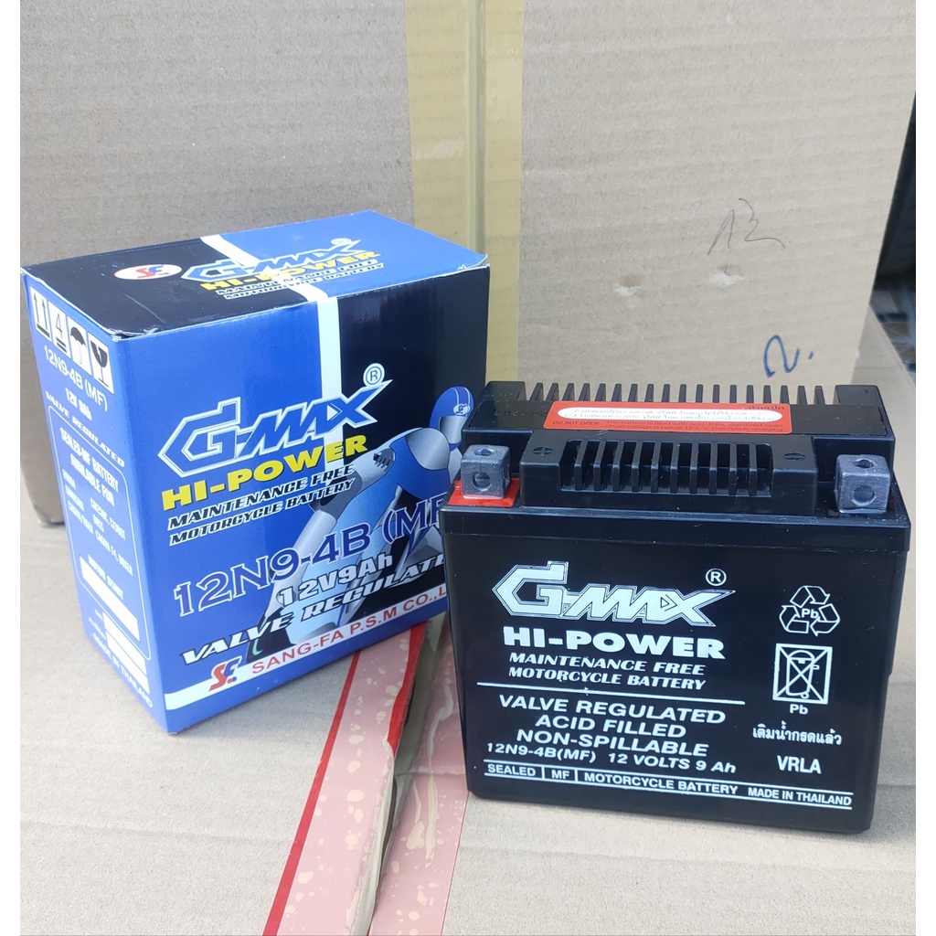 แบตเตอรี่มอเตอร์ไซด์ G-MAX 12V 9AH(12N9-4B)แบตเตอรี่แห้งพร้อมใช้ สำหรับรุ่นHONDA CM250C,CJ360T/ KAWA