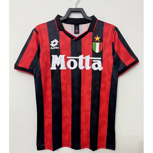 เสื้อกีฬาแขนสั้น ลายทีมชาติฟุตบอล Milan 1993-94AC ชุดเหย้า คุณภาพสูง สไตล์วินเทจ