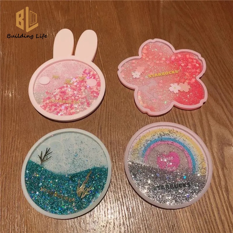 Starbucks ที่รองแก้วน้ํา ซิลิโคน Pvc ลายหมี ดอกซากุระน่ารัก กันลื่น สีแคนดี้