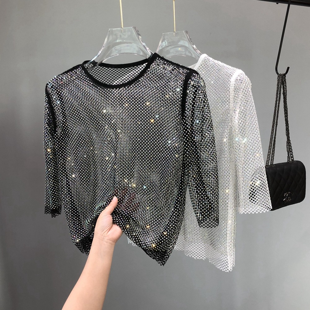 เสื้อตาข่ายประดับเพชรคริสตัลแบบใหม่ เพชรปาร์ตี้ แวววาว รุ่นWZ1006
