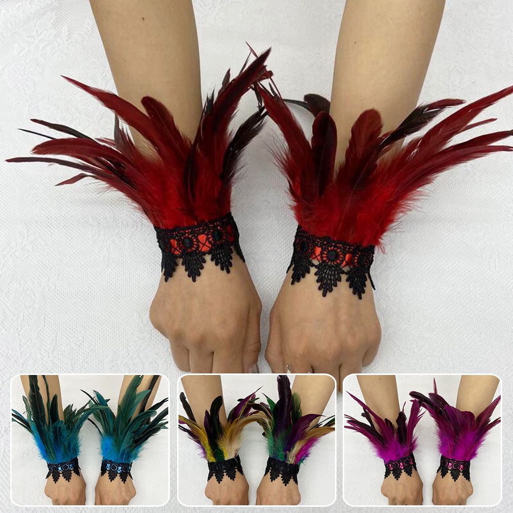 ถุงมือยาว ผ้าลูกไม้ ตาข่าย ปักลาย ขนนก ตะขอเกี่ยวนิ้ว อุปกรณ์เสริม สําหรับปาร์ตี้ฮาโลวีน