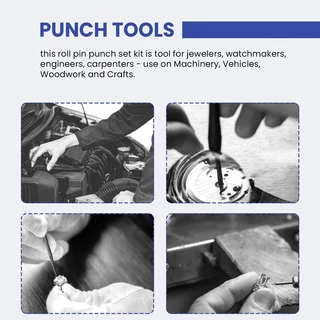 ในสต็อก-roll Pin Punch Set พร้อมกระเป๋าเก็บ,Smithing Punch Removing Repair เครื่องมือ,พร้อม Bench Block Pin Punches และค้อน