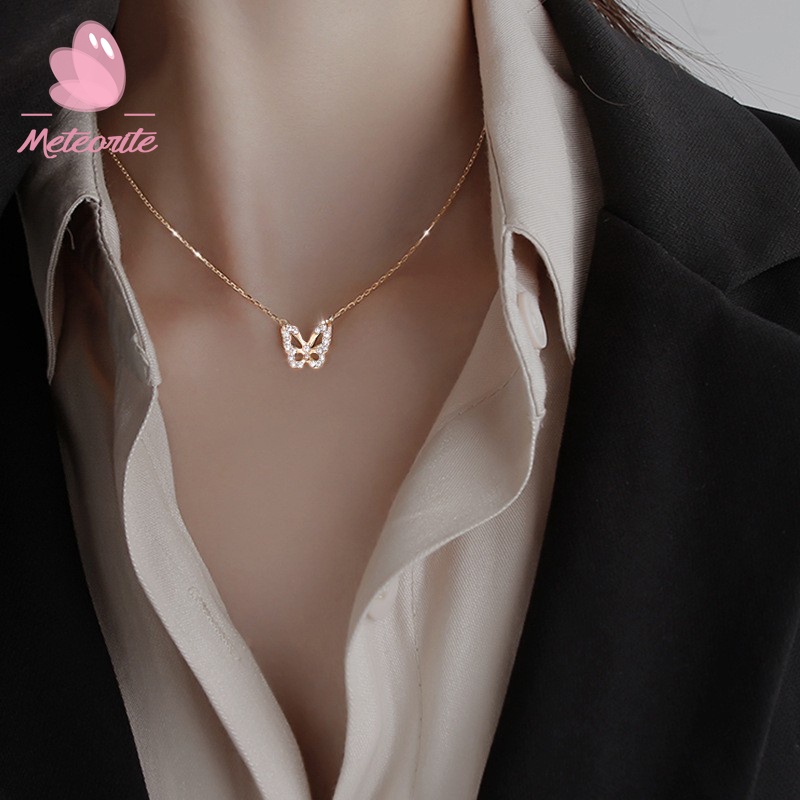 เครื่องประดับ สร้อยคอโชคเกอร์ จี้รูปผีเสื้อ ประดับเพชร ฉลุลาย เหมาะกับของขวัญ สําหรับเพื่อน งานแต่งงาน