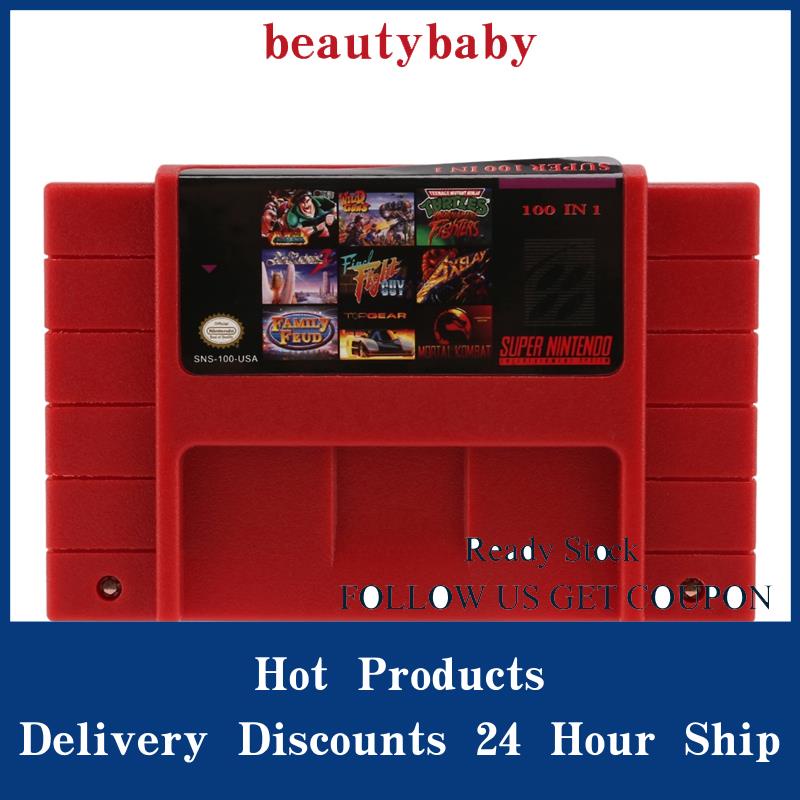 ใหม่for SFC/SNES Super Game Card Snes Game Card 100 in One Red Shell Snes Cartridge