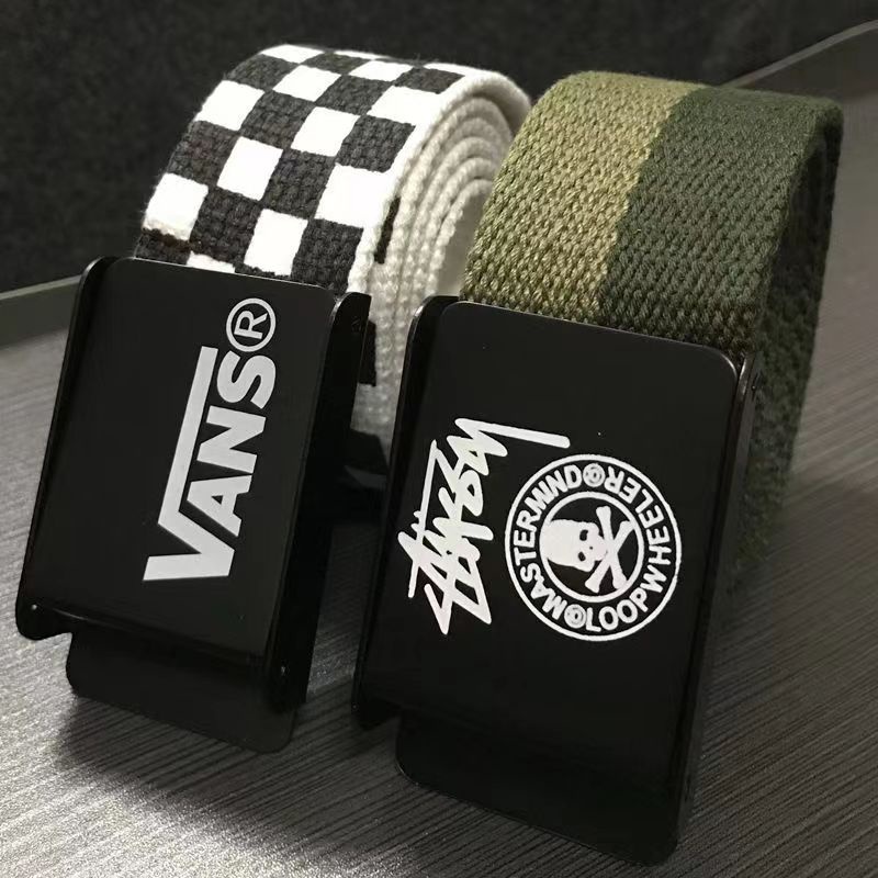 现货 110 ซม.Tali Pinggang Lelaki VAN Vance เข็มขัดแฟชั่นสีดําและสีขาว Checkerboard ผ้าใบคลาสสิกผู้ชายผู้หญิง Unisex