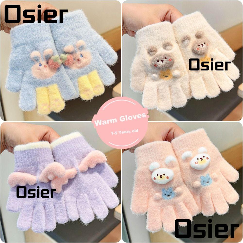 Osier1 ถุงมือถัก ผ้ากํามะหยี่ขนนิ่ม ลายการ์ตูนน่ารัก กันลม ให้ความอบอุ่น เหมาะกับฤดูหนาว สําหรับเด็กอายุ 1-5 ปี