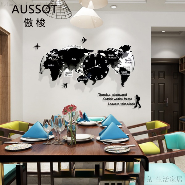สินค้าแผนที่โลก นาฬิกาแขวนผนัง ตกแต่งห้องนั่งเล่น สร้างสรรค์ อะคริลิค นาฬิกาเรืองแสง
