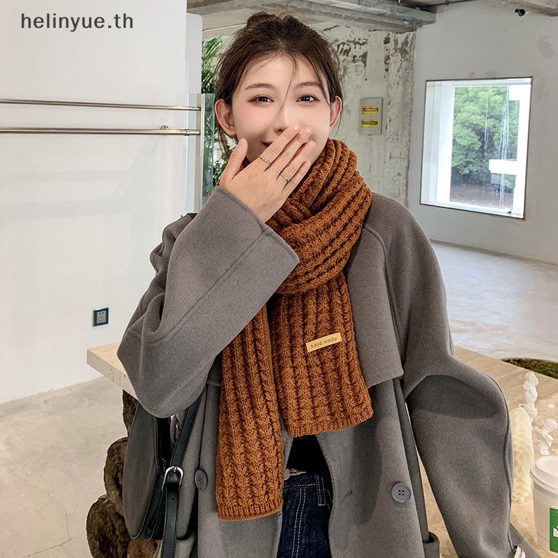 Helinyue ผ้าพันคอ ผ้าถัก แบบหนา ให้ความอบอุ่น สไตล์เกาหลี เหมาะกับฤดูใบไม้ร่วง และฤดูหนาว สําหรับผู้หญิง และผู้ชาย TH