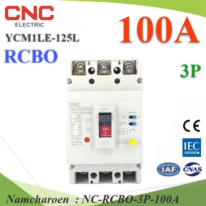 NC 100A 3P RCBO AC Residual Current Circuit Breaker with Overcurrent Protection CNC YCM1LE-125L RCBO-3P-100A