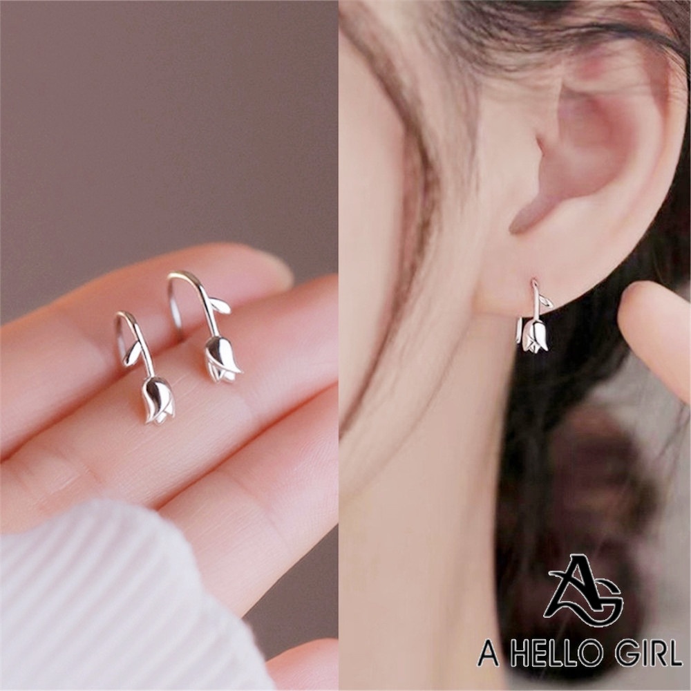 A HELLO GIRL ต่างหูดอกทิวลิป เรียบง่าย ขนาดกะทัดรัด ไม่ต้องถอดต่างหูออก สําหรับผู้หญิง นอนหลับ ออกแบบเฉพาะดอกไม้ฝรั่งเศส
