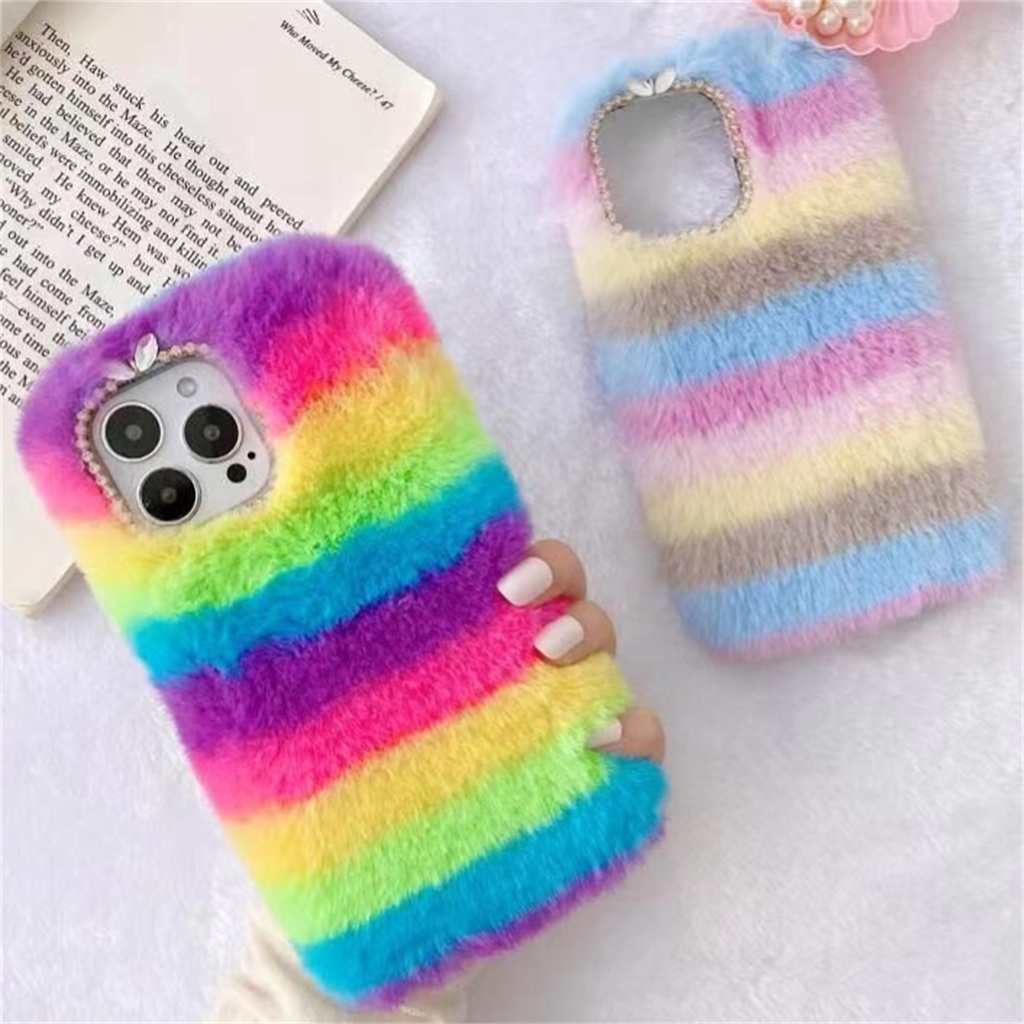 เคสโทรศัพท์มือถือ ผ้ากํามะหยี่ขนนิ่ม ขนนิ่ม กรอบกล้อง ประดับเพชร สีรุ้ง หลากสี สําหรับ vivo Y01 Y02 Y11 Y12 Y15 Y16 Y17 Y19 Y20 Y21 Y30 Y31 Y33 Y35 Y50 Y51 Y53 Y56 Y73 Y76 Y91 Y93 Y95