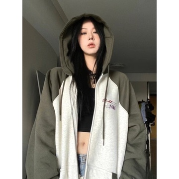luckyยี่และฤดูหนาวหนาสไตล์อเมริกันเสื้อแจ็คเก็ตซิปชุดเบสบอลสีตัดกันสำหรับผู้หญิงด้วยการออกแบบเสื้อคาร์ดิแกนคลุมด้วยผ้าเส