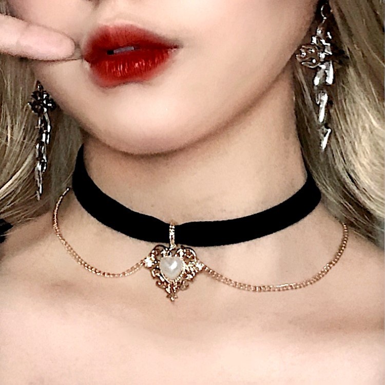 เครื่องประดับ สร้อยคอโชคเกอร์ จี้รูปหัวใจ ประดับเพทาย และไข่มุก สไตล์วินเทจ สําหรับผู้หญิง
