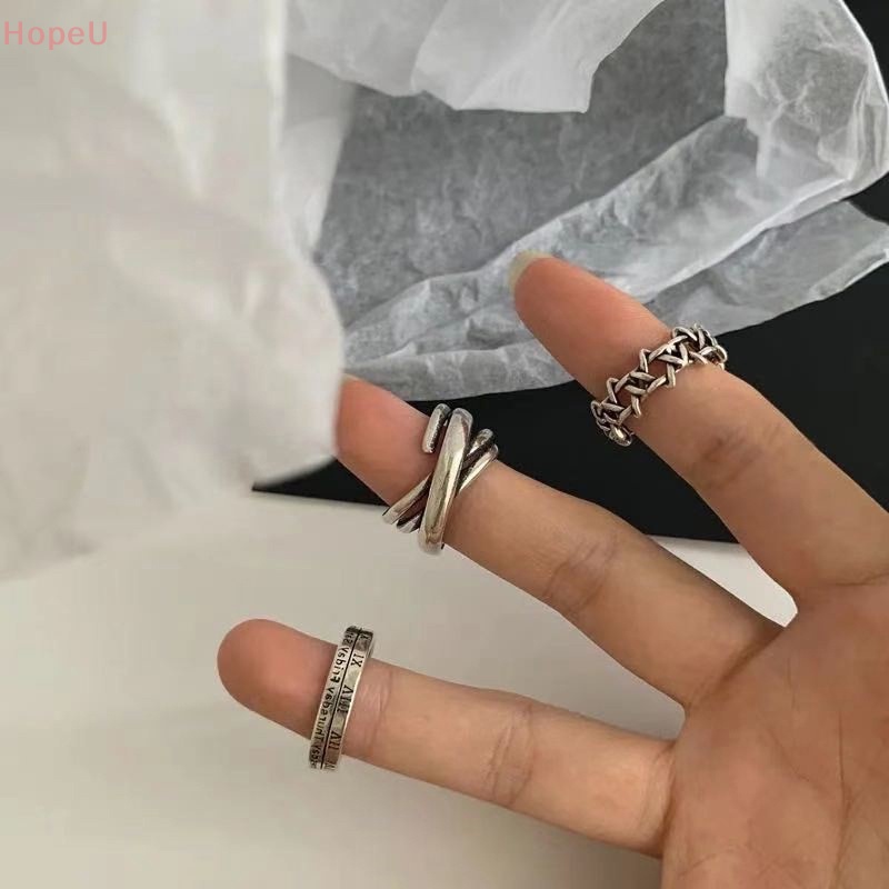 [HopeU] ชุดแหวนนิ้วมือ ตัวเลขโรมัน ปรับได้ เรียบง่าย สไตล์พังก์ เรโทร ของขวัญสําหรับเพื่อน ความสัมพันธ์ แฟนหนุ่ม