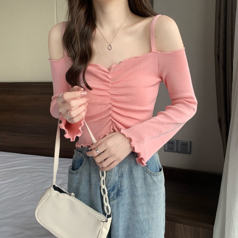 เสื้อเปิดไหล่ แฟชั่นฤดูใบไม้ผลิ สไตล์ฝรั่งเศส สําหรับผู้หญิง