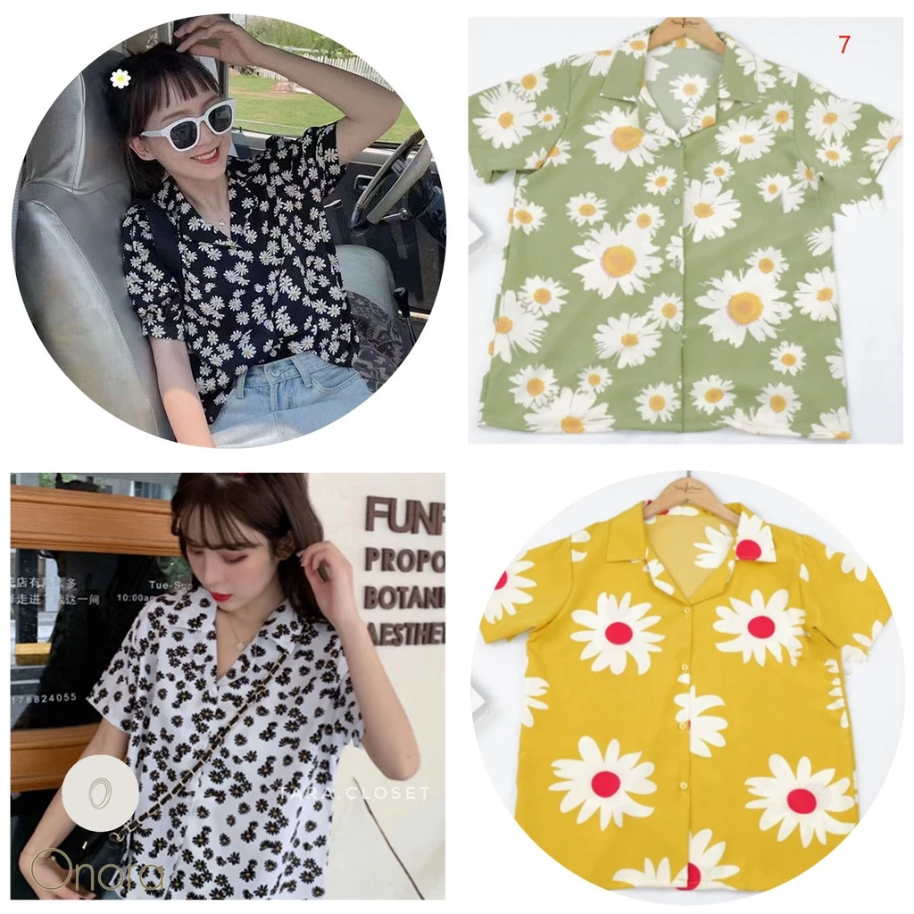 เสื้อคอปกแขนสั้นลายดอกไม้ ผ้าไหมอิตาลี ผู้หญิง