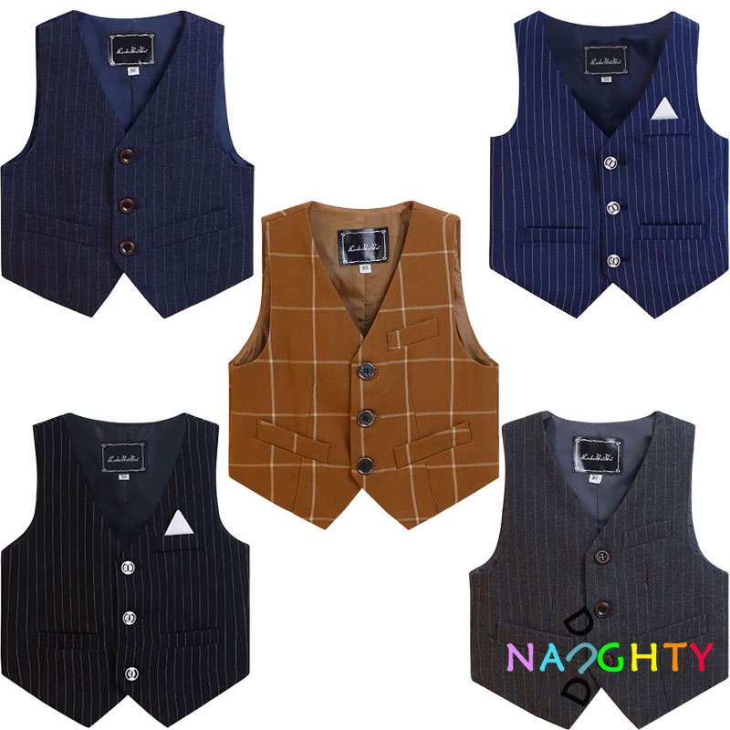 เสื้อกั๊กลําลอง ลายสก๊อต ลายทาง สําหรับเด็กผู้ชาย อายุ 1-15 ปี
