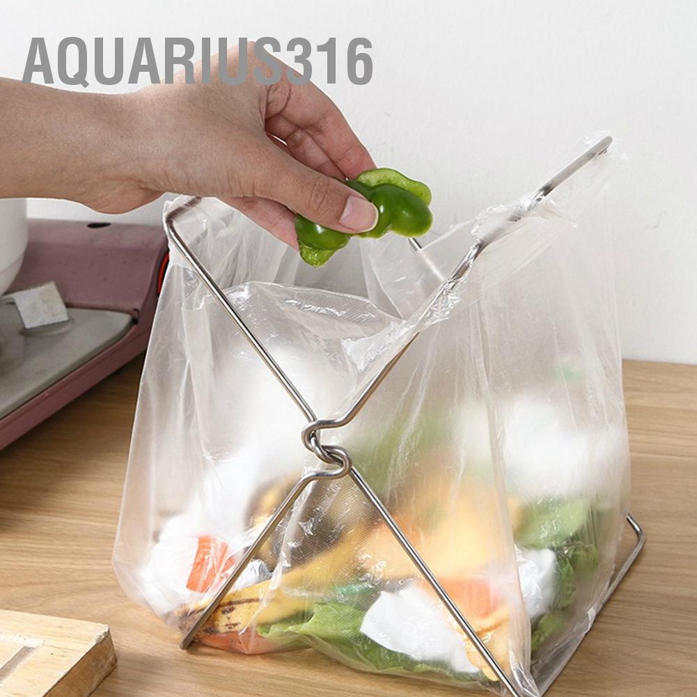 Aquarius316 สแตนเลสถุงขยะแบบพับได้ขาตั้งถุงขยะที่วางแร็คเครื่องครัว