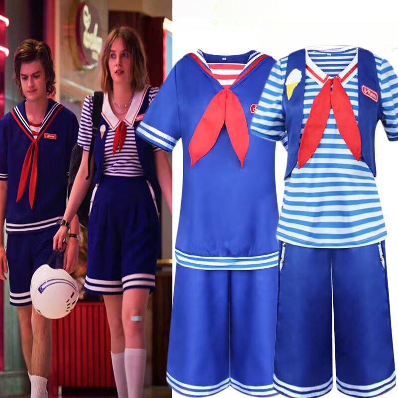 ชุดคอสเพลย์ ชุดเครื่องแบบกะลาสี Stranger Things Season 3 Robin Steve Harrington Scoops Ahoy สําหรับผู้ใหญ่ ผู้ชาย ผู้หญิง เหมาะกับปาร์ตี้ฮาโลวีน