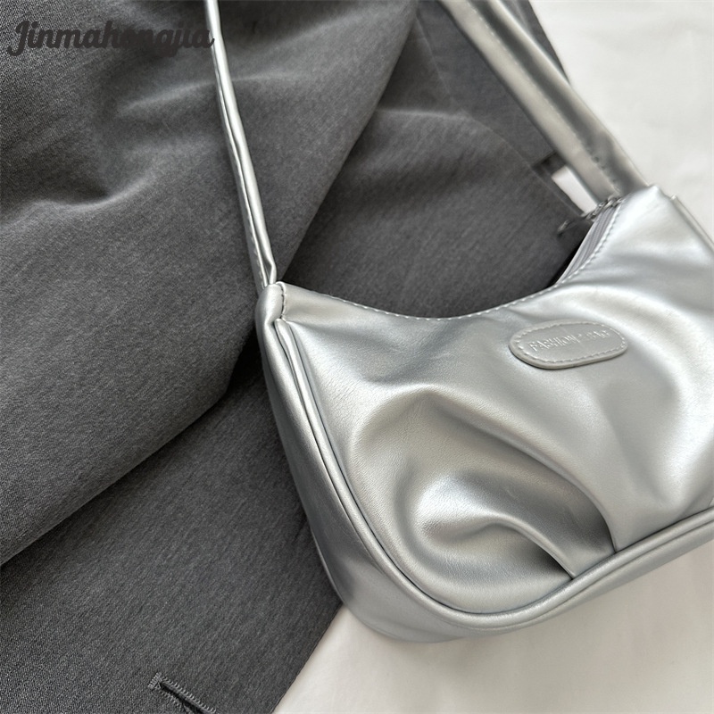 Jinmahongjia Niche กระเป๋าสะพายไหล่ สะพายข้าง สีเงิน พรีเมี่ยม
