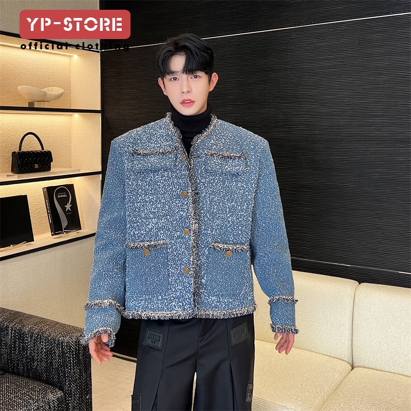 [December Original สไตล์ใหม่] เสื้อผ้าเด็กผู้ชาย Influencer ล้างลูกไม้ออกแบบ Denim Outline เสื้อแจ็ค