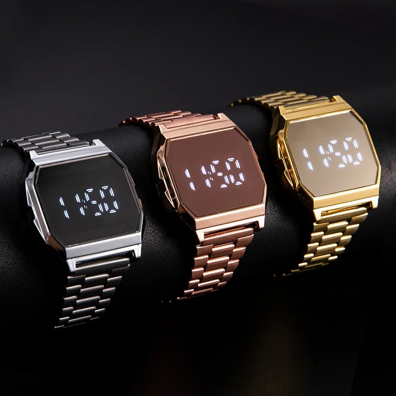 นาฬิกาข้อมือดิจิทัล LED อิเล็กทรอนิกส์ สายสแตนเลส อเนกประสงค์ สไตล์นักธุรกิจ หรูหรา สําหรับผู้ชาย