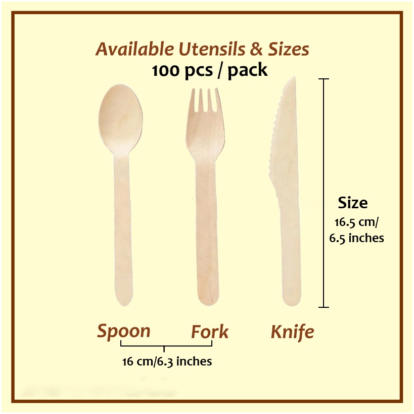 (แพ็ค 100 ชิ้น) ขนาด 16 ซม ช้อนส้อมไม้ ใช้แล้วทิ้ง ช้อนส้อม BIOPACK ย่อยสลายได้ เป็นมิตรกับสิ่งแวดล้อม