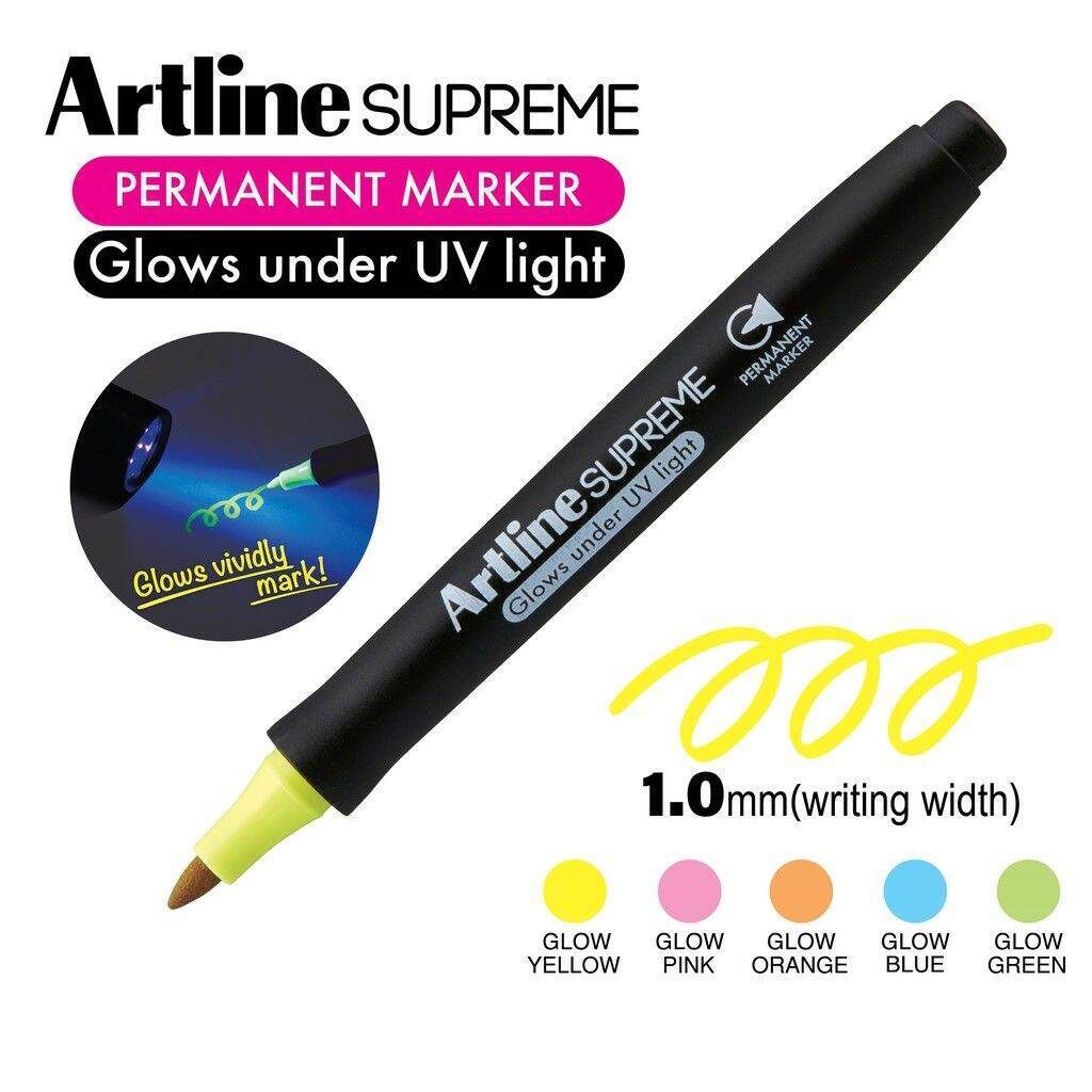 Artline Supreme Permanent Marker Glow ภายใต้แสง UV (EPF-700UV)