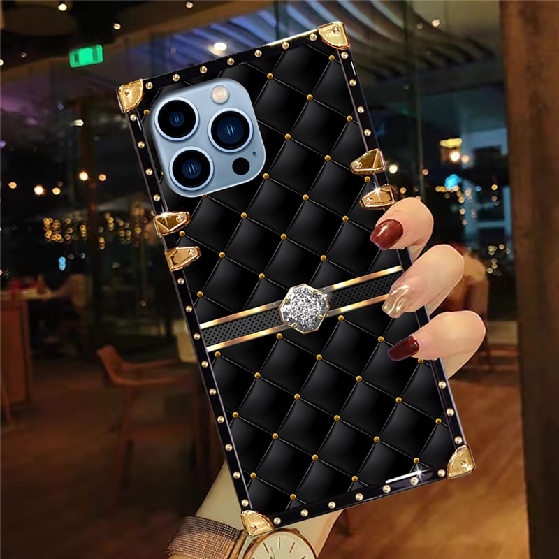 ปลอก iPhone 17 AIR 16 16e 15 14 13 12 11 Pro Max XR XS 8 7 6 Plus แฟชั่นหรูหรารูปแบบสแควร์กันกระแทก