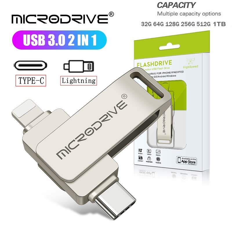 Type-c USB 3.0 แฟลชไดรฟ์ 32GB 64GB 128GB 256GB 512GB 1TB สําหรับอุปกรณ์สมาร์ท 2 ใน 1 ถึงอินเทอร์เฟซ lightning usb3.0 pendrives สําหรับโทรศัพท์