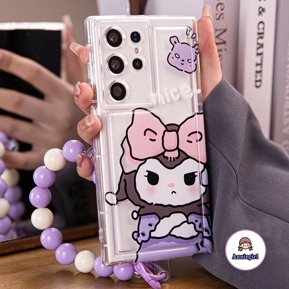 เคสโทรศัพท์มือถือนิ่ม กันตก ปิดด้านหลัง ประดับลูกปัด ลายการ์ตูนคุโรมิ พร้อมสายโซ่คล้อง สําหรับ SAMSUNG A10 M10S A23 A04 A32 4G A12 M12 S23 21 20 FE S22 S23 Ultra A50 A50 S A31 A51 S10 Plus