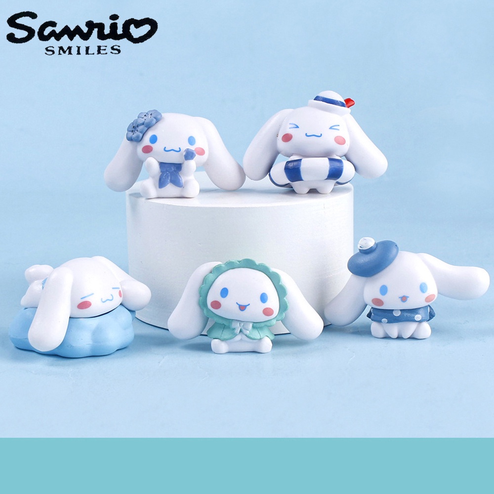 ตุ๊กตาฟิกเกอร์ Kawaii Cinnamoroll Sanrio ขนาด 5 ซม. สําหรับตกแต่งเค้กคริสต์มาส 5 ชิ้น